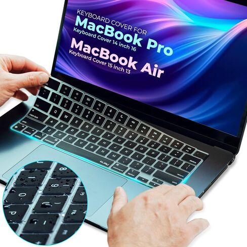 Kuzy Premium MacBook Pro 14 inch Keyboard Cover Skin M4 16 inch 2024 2023 2022 M3 M2 M1 Pro Max A3401 A3403 - MacBook Air 15 inch Keyboard Cover 13" A3113 A3114 A2941 A2681 US Layout, Oxy Black in Saudi Arabia