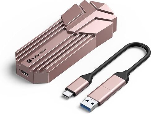 Yottamaster M.2 NVMe SATA SSD Enclosure, USB C 3.2 10Gbps NVMe Enclsoure Thunderbolt 3 Compatible, Aluminum External NVMe Enclosure Adapter for M and B&M Key 2230/42/60/80 SSDs [Rose Gold] in Saudi Arabia