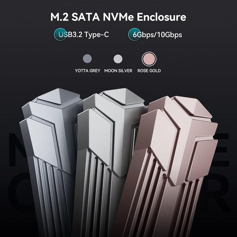 Yottamaster M.2 NVMe SATA SSD Enclosure, USB C 3.2 10Gbps NVMe Enclsoure Thunderbolt 3 Compatible, Aluminum External NVMe Enclosure Adapter for M and B&M Key 2230/42/60/80 SSDs [Rose Gold] in Saudi Arabia