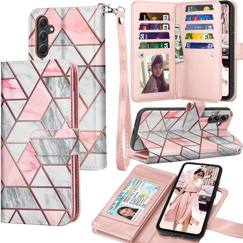 حافظة Galaxy A54 5G، حافظة محفظة Galaxy A54 5G، حامل فتحات بطاقة الائتمان النقدية من جلد البولي يوريثان الفاخر من Tekcoo، غطاء قلاب قابل للطي [حافظة صلبة مغناطيسية قابلة للفصل] مسند لهاتف Samsung A54 5G [ذهبي وردي] in Saudi Arabia