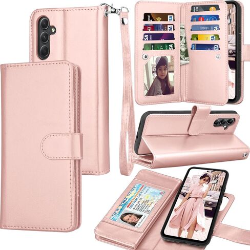 حافظة Galaxy A54 5G، حافظة محفظة Galaxy A54 5G، حامل فتحات بطاقة الائتمان النقدية من جلد البولي يوريثان الفاخر من Tekcoo، غطاء قلاب قابل للطي [حافظة صلبة مغناطيسية قابلة للفصل] مسند لهاتف Samsung A54 5G [ذهبي وردي] in Saudi Arabia