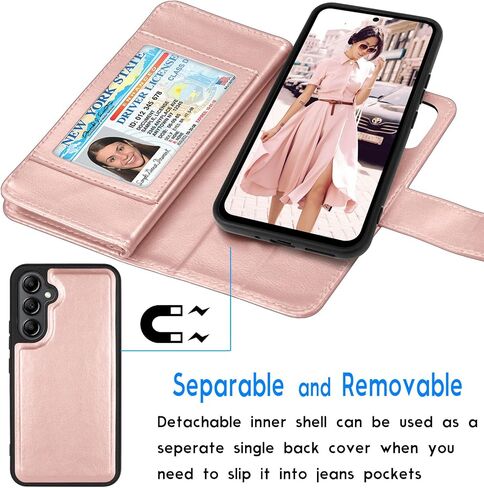 حافظة Galaxy A54 5G، حافظة محفظة Galaxy A54 5G، حامل فتحات بطاقة الائتمان النقدية من جلد البولي يوريثان الفاخر من Tekcoo، غطاء قلاب قابل للطي [حافظة صلبة مغناطيسية قابلة للفصل] مسند لهاتف Samsung A54 5G [ذهبي وردي] in Saudi Arabia