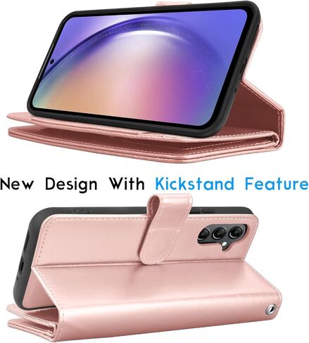 حافظة Galaxy A54 5G، حافظة محفظة Galaxy A54 5G، حامل فتحات بطاقة الائتمان النقدية من جلد البولي يوريثان الفاخر من Tekcoo، غطاء قلاب قابل للطي [حافظة صلبة مغناطيسية قابلة للفصل] مسند لهاتف Samsung A54 5G [ذهبي وردي] in Saudi Arabia