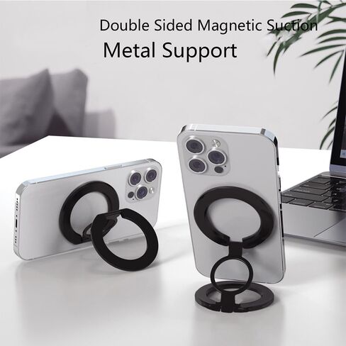 Dual Magnetic Phone Ring Grip Kickstand Holder for Smartphones, Twosides Magent Stand Holder for Desk,Office, Gym,Refrigerator, Kitchen and Other Metal Objects (Silvery) in Saudi Arabia
