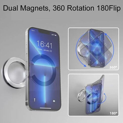 Dual Magnetic Phone Ring Grip Kickstand Holder for Smartphones, Twosides Magent Stand Holder for Desk,Office, Gym,Refrigerator, Kitchen and Other Metal Objects (Silvery) in Saudi Arabia