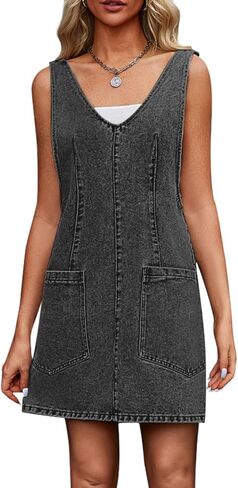 Womens Fashion High Roller Overalls Loose Casual Sleeveless Denim Dress Pinafore Mini Romper Skirtall 2024 Outfits L in Kuwait