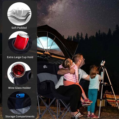 Oversized XL Camping Chairs for Adults Heavy Duty Suproot 500 lbs Outdoor Folding Chairs Padded Portable Lawn Chairs Camp Chairs with Cup Holder in Saudi Arabia