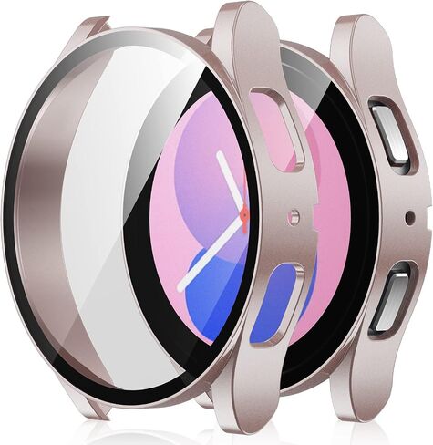 Amizee 2 Pack Screen Protector Case متوافق مع Samsung Galaxy Watch 5 / Galaxy Watch 4 Case 40mm، مع واقي شاشة مدمج Hard PC Ultra غطاء واقٍ مضاد للخدش (ذهبي وردي / شفاف) in Kuwait