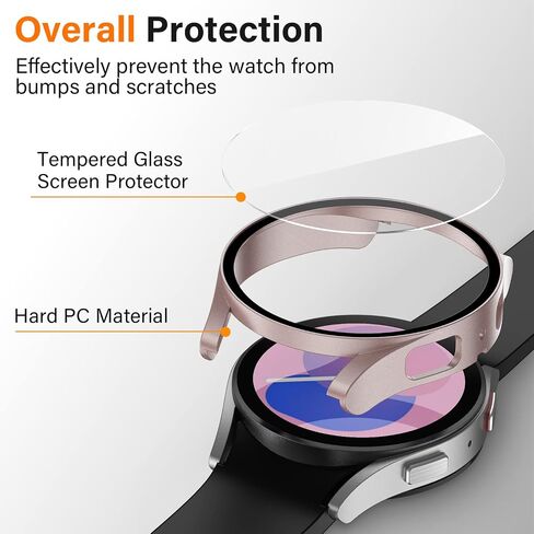 Amizee 2 Pack Screen Protector Case متوافق مع Samsung Galaxy Watch 5 / Galaxy Watch 4 Case 40mm، مع واقي شاشة مدمج Hard PC Ultra غطاء واقٍ مضاد للخدش (ذهبي وردي / شفاف) in Kuwait