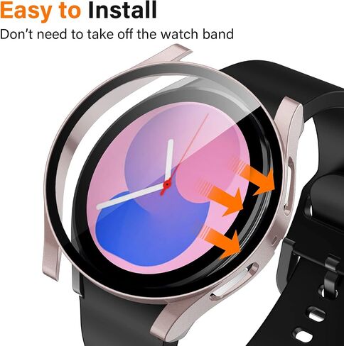 Amizee 2 Pack Screen Protector Case متوافق مع Samsung Galaxy Watch 5 / Galaxy Watch 4 Case 40mm، مع واقي شاشة مدمج Hard PC Ultra غطاء واقٍ مضاد للخدش (ذهبي وردي / شفاف) in Kuwait