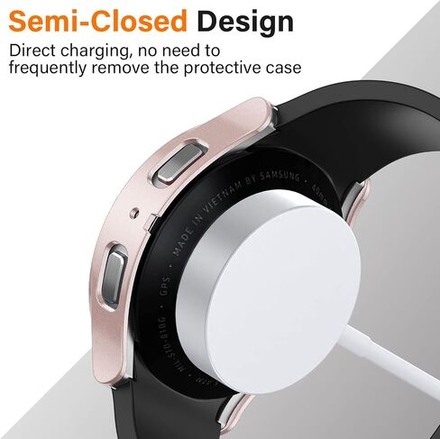 Amizee 2 Pack Screen Protector Case متوافق مع Samsung Galaxy Watch 5 / Galaxy Watch 4 Case 40mm، مع واقي شاشة مدمج Hard PC Ultra غطاء واقٍ مضاد للخدش (ذهبي وردي / شفاف) in Kuwait