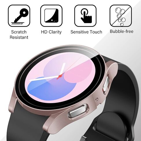 Amizee 2 Pack Screen Protector Case متوافق مع Samsung Galaxy Watch 5 / Galaxy Watch 4 Case 40mm، مع واقي شاشة مدمج Hard PC Ultra غطاء واقٍ مضاد للخدش (ذهبي وردي / شفاف) in Kuwait