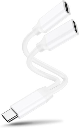 محول سماعة رأس وشاحن USB C منفصل USB C، محول صوت مقسم 2 في 1 من النوع C مع سلك كابل دونجل للشحن السريع متوافق مع 15 سلسلة، سلسلة Galaxy، جميع سلاسل Android (أبيض) in Saudi Arabia