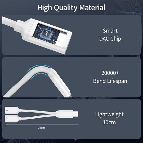 محول سماعة رأس وشاحن USB C منفصل USB C، محول صوت مقسم 2 في 1 من النوع C مع سلك كابل دونجل للشحن السريع متوافق مع 15 سلسلة، سلسلة Galaxy، جميع سلاسل Android (أبيض) in Saudi Arabia