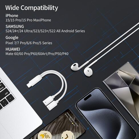 محول سماعة رأس وشاحن USB C منفصل USB C، محول صوت مقسم 2 في 1 من النوع C مع سلك كابل دونجل للشحن السريع متوافق مع 15 سلسلة، سلسلة Galaxy، جميع سلاسل Android (أبيض) in Saudi Arabia