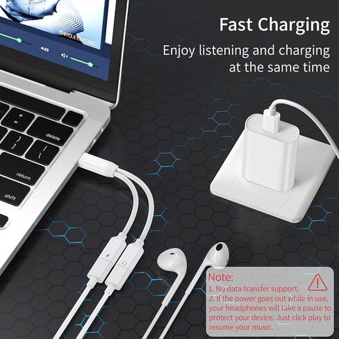 محول سماعة رأس وشاحن USB C منفصل USB C، محول صوت مقسم 2 في 1 من النوع C مع سلك كابل دونجل للشحن السريع متوافق مع 15 سلسلة، سلسلة Galaxy، جميع سلاسل Android (أبيض) in Saudi Arabia