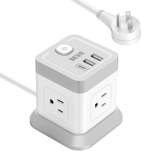 BEVA Power Strip with USB - 5ft Long Extension Cord Desktop Charging Station, Power Strip Cube with 4 Outlets and 3 USB Ports, Overload Protection, Compact for Travel, Cruise Ship, Office, Dorm Room in Saudi Arabia