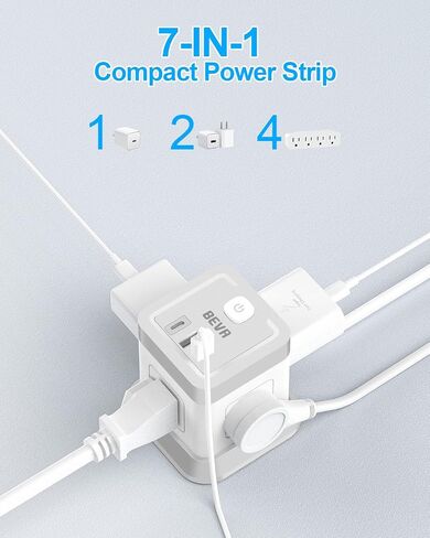 BEVA Power Strip with USB - 5ft Long Extension Cord Desktop Charging Station, Power Strip Cube with 4 Outlets and 3 USB Ports, Overload Protection, Compact for Travel, Cruise Ship, Office, Dorm Room in Saudi Arabia