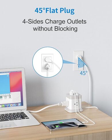 BEVA Power Strip with USB - 5ft Long Extension Cord Desktop Charging Station, Power Strip Cube with 4 Outlets and 3 USB Ports, Overload Protection, Compact for Travel, Cruise Ship, Office, Dorm Room in Saudi Arabia