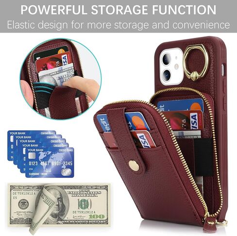 for iPhone 11 Case with Card Holder for Women,for iPhone 11 Crsosbody Case with Strap Lanyard,11 Wallet Case,Zipper Stand Ring Phone Case with Coin Pocket-Black in Saudi Arabia