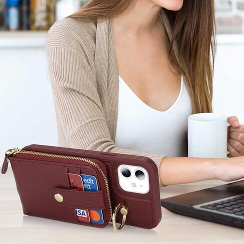 for iPhone 11 Case with Card Holder for Women,for iPhone 11 Crsosbody Case with Strap Lanyard,11 Wallet Case,Zipper Stand Ring Phone Case with Coin Pocket-Black in Saudi Arabia