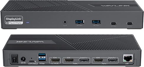 محطة إرساء WAVLINK USB C 4K@60 هرتز 3 شاشات لأجهزة Mac (M1-M5، Neo)، Windows | شحن 100 وات PD للكمبيوتر المحمول مع Thunderbolt 5/4/3، USB C - شاشة عرض ثلاثية Displaylink، 3 HDMI، 2 DP، 6 منافذ USB، LAN، صوت in Kuwait