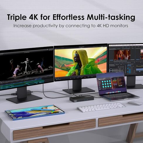 محطة إرساء WAVLINK USB C 4K@60 هرتز 3 شاشات لأجهزة Mac (M1-M5، Neo)، Windows | شحن 100 وات PD للكمبيوتر المحمول مع Thunderbolt 5/4/3، USB C - شاشة عرض ثلاثية Displaylink، 3 HDMI، 2 DP، 6 منافذ USB، LAN، صوت in Kuwait
