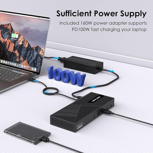 محطة إرساء WAVLINK USB C 4K@60 هرتز 3 شاشات لأجهزة Mac (M1-M5، Neo)، Windows | شحن 100 وات PD للكمبيوتر المحمول مع Thunderbolt 5/4/3، USB C - شاشة عرض ثلاثية Displaylink، 3 HDMI، 2 DP، 6 منافذ USB، LAN، صوت in Kuwait