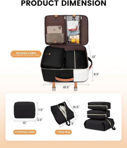 LOVEVOOK Travel Backpack for Women, TSA Carry On Backpack Flight Approved Luggage, 40L Water Resistant Personal Item Daypack Large Weekender Bag fit 17 inch Laptop with 3 Cubes, Beige-black-brown in Kuwait