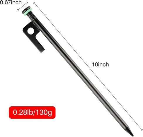 4 Pack Tent Stakes Heavy Duty Metal Tent Pegs with 10in Steel Tent Stakes+Fluorescent Silicone Rings+Special Bag for Camping Used on Rocks, Grassland (10in - 4 Pack) in Saudi Arabia