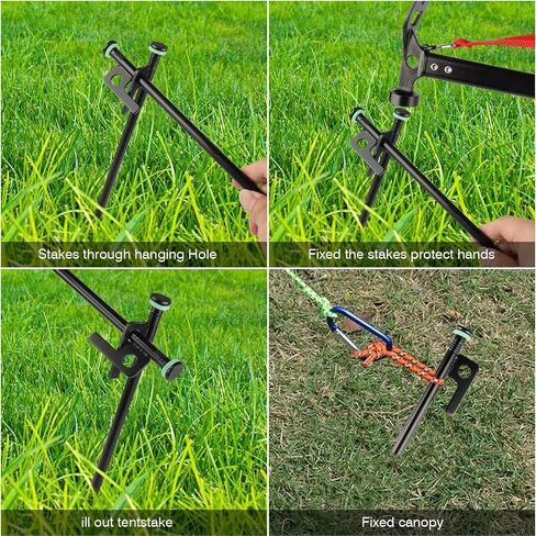 4 Pack Tent Stakes Heavy Duty Metal Tent Pegs with 10in Steel Tent Stakes+Fluorescent Silicone Rings+Special Bag for Camping Used on Rocks, Grassland (10in - 4 Pack) in Saudi Arabia