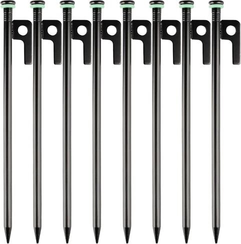 4 Pack Tent Stakes Heavy Duty Metal Tent Pegs with 10in Steel Tent Stakes+Fluorescent Silicone Rings+Special Bag for Camping Used on Rocks, Grassland (10in - 4 Pack) in Saudi Arabia
