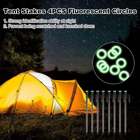 4 Pack Tent Stakes Heavy Duty Metal Tent Pegs with 10in Steel Tent Stakes+Fluorescent Silicone Rings+Special Bag for Camping Used on Rocks, Grassland (10in - 4 Pack) in Saudi Arabia