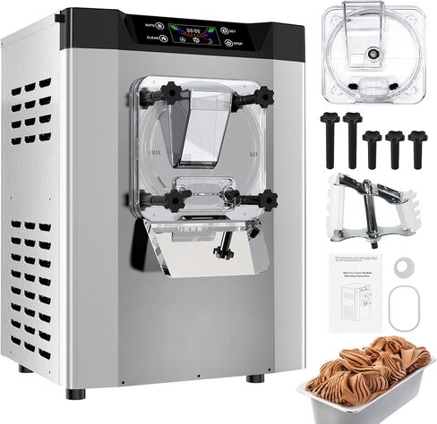 ماكينة صنع الآيس كريم التجارية، 1400 وات 4.3-5.3 جالون/ساعة ماكينة صنع الآيس كريم ذات النكهة الواحدة مع تنظيف تلقائي وشاشة LED ذكية لمطعم الوجبات الخفيفة في المطاعم، من الفولاذ المقاوم للصدأ in Kuwait
