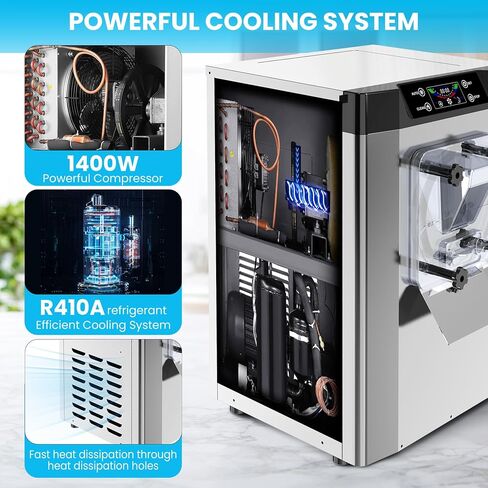 ماكينة صنع الآيس كريم التجارية، 1400 وات 4.3-5.3 جالون/ساعة ماكينة صنع الآيس كريم ذات النكهة الواحدة مع تنظيف تلقائي وشاشة LED ذكية لمطعم الوجبات الخفيفة في المطاعم، من الفولاذ المقاوم للصدأ in Kuwait