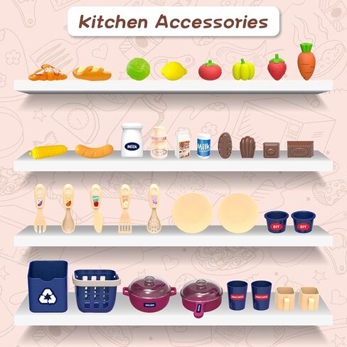 deAO Kitchen Playset Toy with Realistic Steam and Lights, Role Playing Game Pretend Food and Cooking Playset,37 PCS Mini Kitchen Accessories Set for 3 4 5 Years Old Girls Boys,Blue in Saudi Arabia