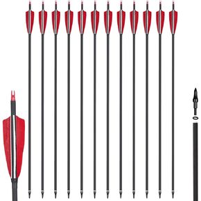 TOPARCHERY Premium 30" Carbon Hunting Arrows with Selected 4" Real Turkey Feathers Fletching and Removable Tips - 500 Spine Practice Target Arrows for Compound & Recurve Bow - 12Pcs