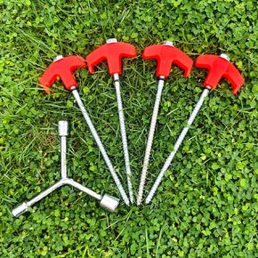 8" Screw in Tent Stakes - Ground Anchors Screw in, Screw in Tent Stakes Heavy Duty, Camping Tent Accessories, Metal Threaded Tent Spikes, Tent Stakes for Outdoor Camping,Y-Shaped 3 Way Wrench (9)