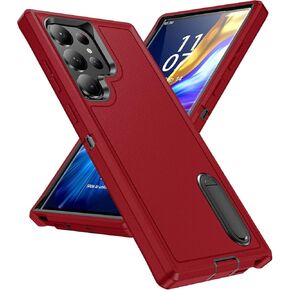 for Samsung Galaxy S23 Ultra Case with Kickstand Case 3-Layer Military Grade Protective Case Cover Silicone Heavy Duty Rugged Shockproof for Galaxy S23 Ultra Phone Case (Red+Black)