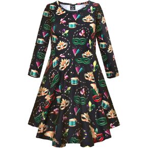 COSLAND Girls' Holiday Dress Kids Long Sleeve Printed Dresses, X-Small-Large