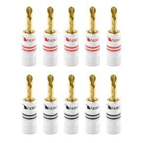 Nakamichi Excel Series 24k Gold Plated Banana Plug 12-18 AWG Gauge Size 4mm for Speakers Amplifier Hi-Fi AV Stereo Home Theatre Audio Wire Cable Screw Connector 10 Pcs (5-Pairs), BFA Banana Plug