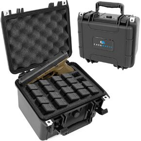 CASEMATIX 25 Pistol Magazine Storage Case or 20 Magazine & 1 Pistol Case - TSA Approved Waterproof Gun Magazine Storage for 25 9mm Magazines with Oil-Resistant Foam and Hard Shell Exterior
