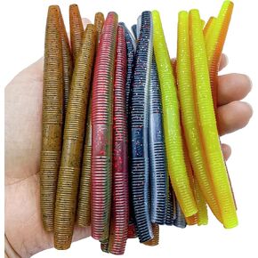 Fishing Soft Plastic Senko Wacky Worms, Soft Fishing Lures, Worm Soft Plastic Bass Fishing Lure, Mixed Kit Plastic Worm Stick Baits