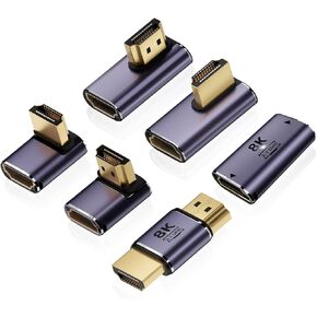 AreMe 8K HDMI 2.1 Adapter (6 Pack), Up&Down, Left&Right 90 Degree and 270 Degree Male to Female HDMI Extender, Female to Female and Male to Male HDMI Coupler Extension Connector Aluminum Alloy