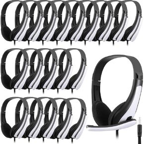 20 Pack Bulk Classroom Headphones with Microphone Students Kids Wired Headphones School Class Set Headphones for School Library Computer Office Meeting Adults 3.5 Jack Universal Plug (Multicolor)
