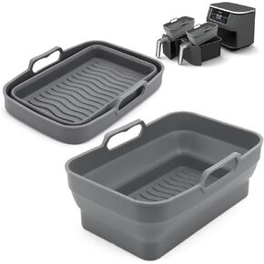 Air Fryer Silicone Liners Pot for Ninja Foodi Dual DZ090 6QT, 2 Pack Reusable Air Fryer Silicone Replacement Basket Bowl, Collapsible Baking Tray for Air Fryer Accessories (Gray)