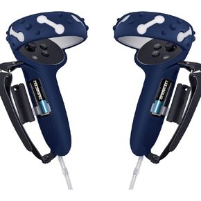 Controller Grips Cover for Meta/Oculus Quest 2,Anti-Throw Strap with Battery Opening,Extended Controller Grips Covers Suitable for Large Hands(Blue)
