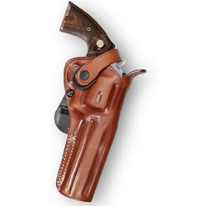 Leather Paddle OWB Revolver Holster with Retention Strap Fits Colt Python 357 Magnum 6" Barrel, Right Hand Draw, Brown Color #1306#