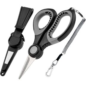 Booms Fishing S06 Fishing Scissors: 5.5" Fishing Line Cutter with Hook Sharpener, Braid Scissors with Safe Blunt Tips, Ergonomic Grip & Coiled Lanyard