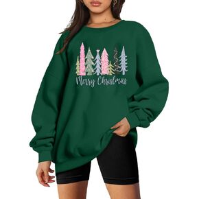 DUTUT بلوزات عيد الميلاد للنساء: حلوى الزنجبيل المطرزة البلوز خمر Crewneck البلوفرات المتضخم in Kuwait